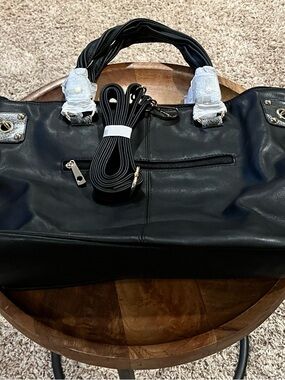 New Black Faux Leather Italian Handbag Purse